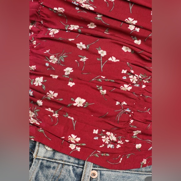 Lulus Fall For Flowers Burgundy Floral Print Ruched Long Sleeve Top - Picture 4 of 6
